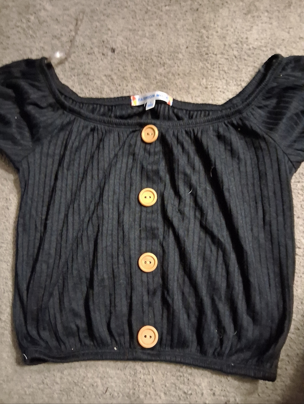 Womens Black Ribbed Button-Front Crop Top